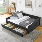Lit de repos Queen Size avec tiroirs, canapé-lit capitonné