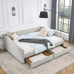 Lit de repos Queen Size avec tiroirs, canapé-lit capitonné