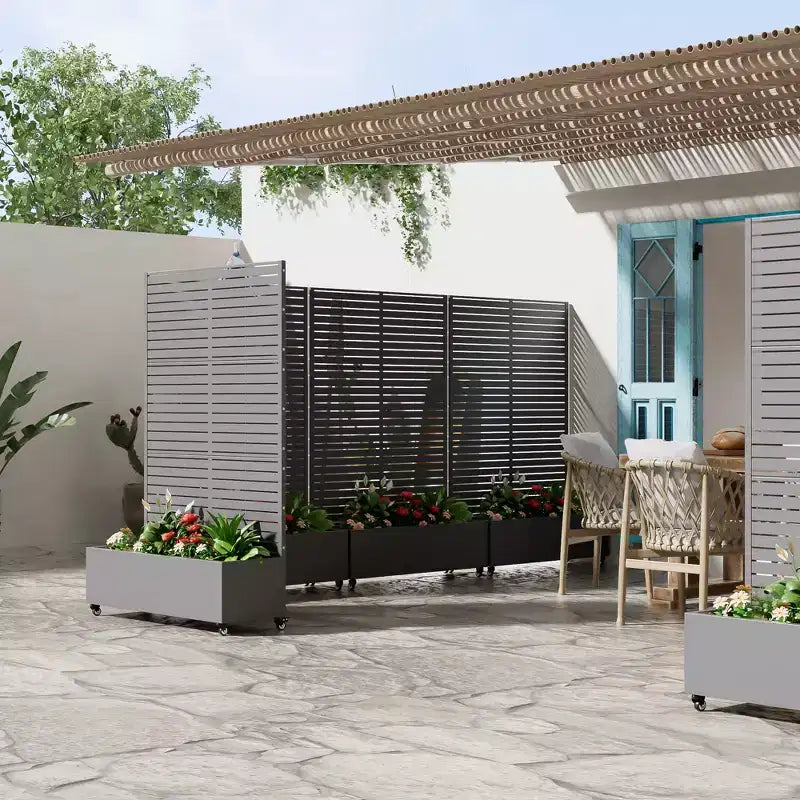 MAYEERTY Jardinière avec treillis Gris fer Style classique à persiennes 183x89x41cm Ensemble de 3 pièces