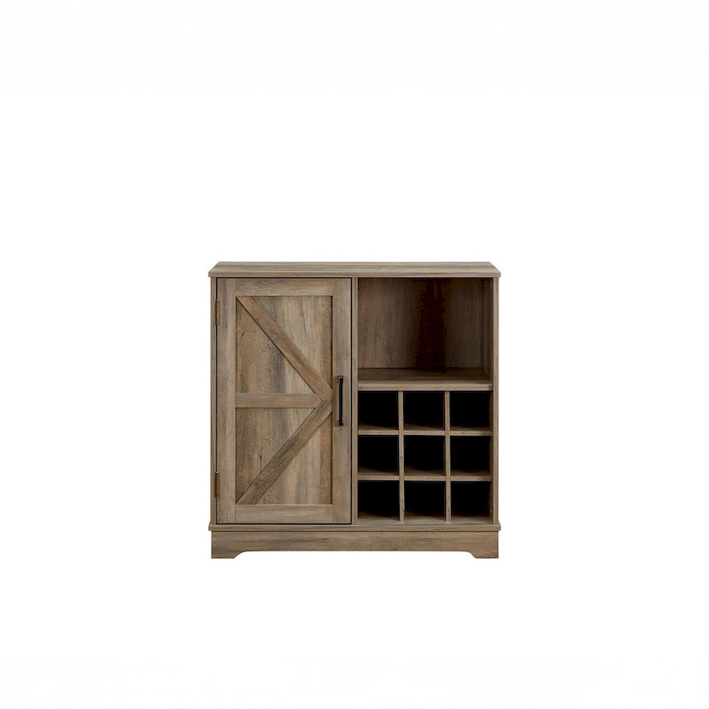Meuble bar à café de ferme avec casier à vin et porte de grange