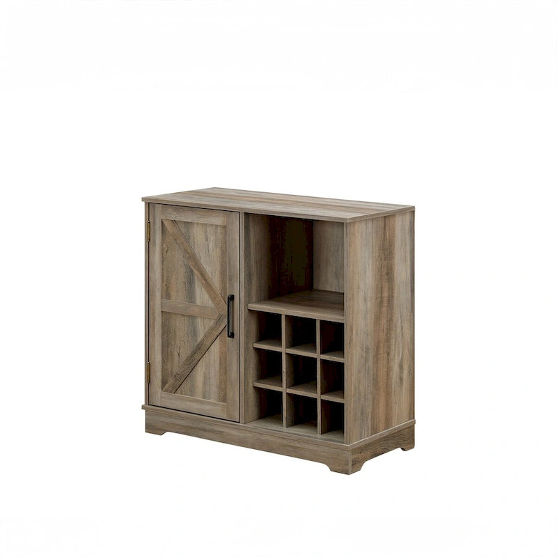 Meuble bar à café de ferme avec casier à vin et porte de grange