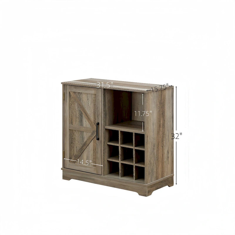 Meuble bar à café de ferme avec casier à vin et porte de grange