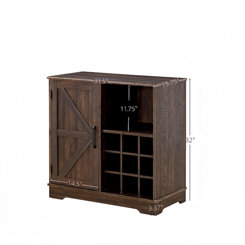 Meuble bar à café de ferme avec casier à vin et porte de grange