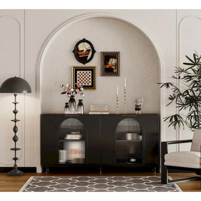 Meuble d'appoint – Buffet noir en bois avec espace de rangement – N/A