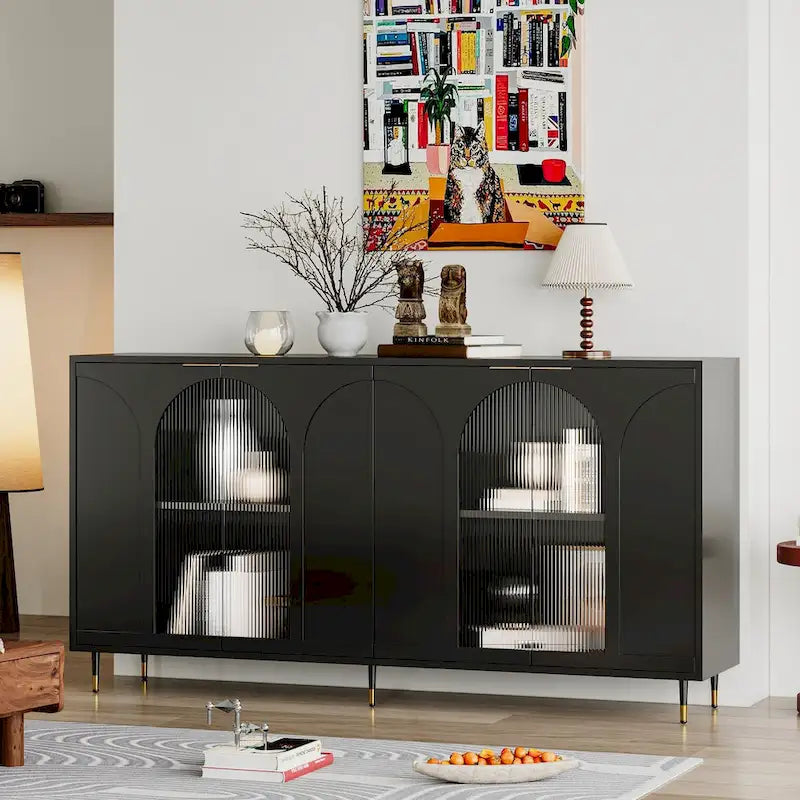 Meuble d'appoint – Buffet noir en bois avec espace de rangement – N/A
