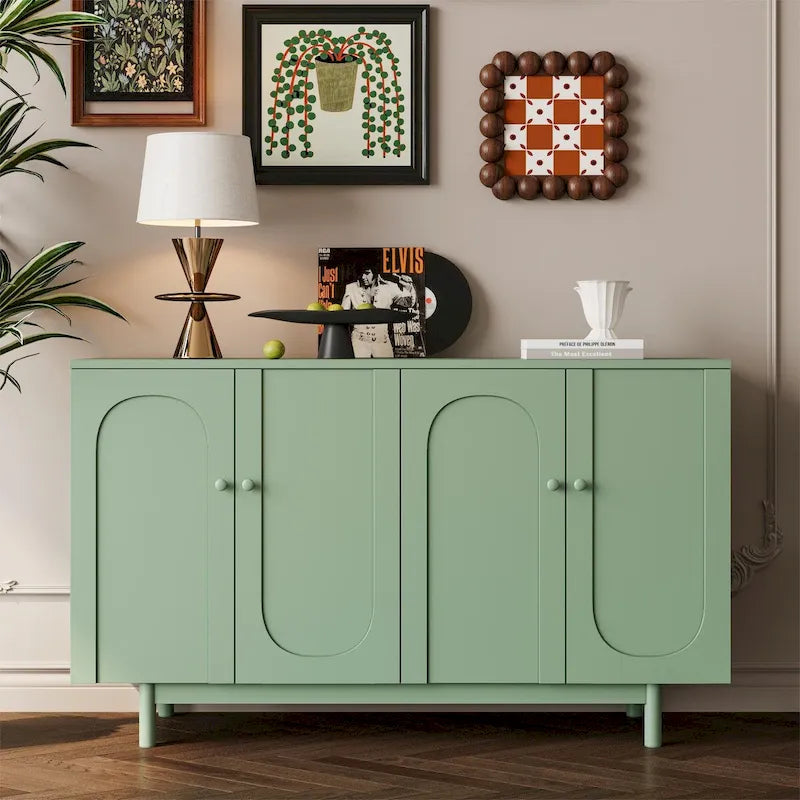 Meuble de rangement à 4 portes intaglio, élégant et fonctionnel, avec pieds en pin