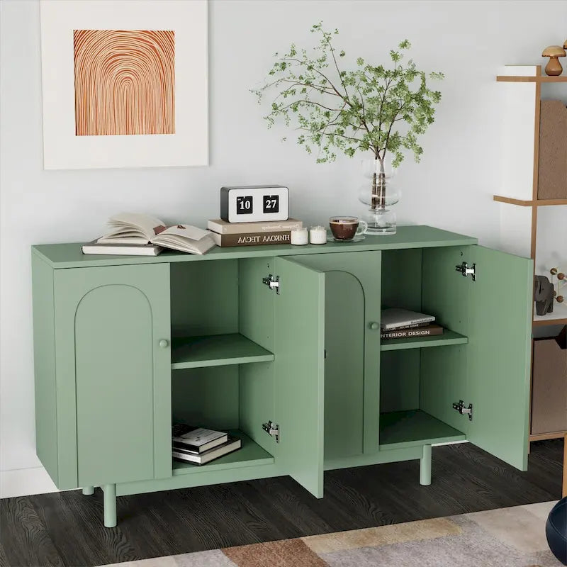 Meuble de rangement à 4 portes intaglio, élégant et fonctionnel, avec pieds en pin