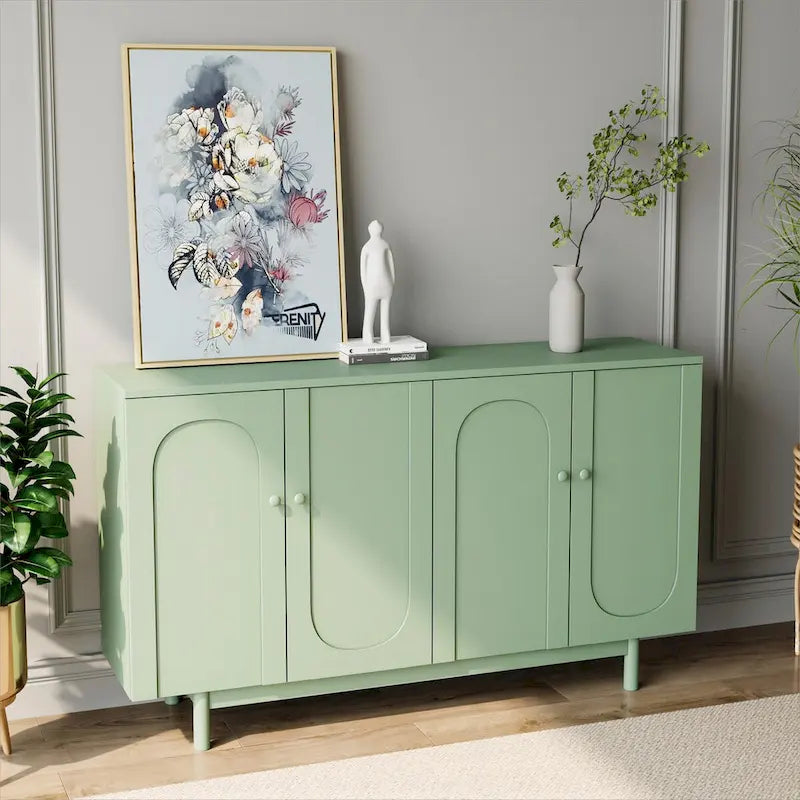 Meuble de rangement à 4 portes intaglio, élégant et fonctionnel, avec pieds en pin