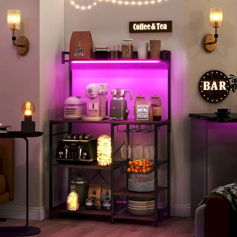 Étagère de boulanger industrielle avec prise de courant et lumières LED, rangement