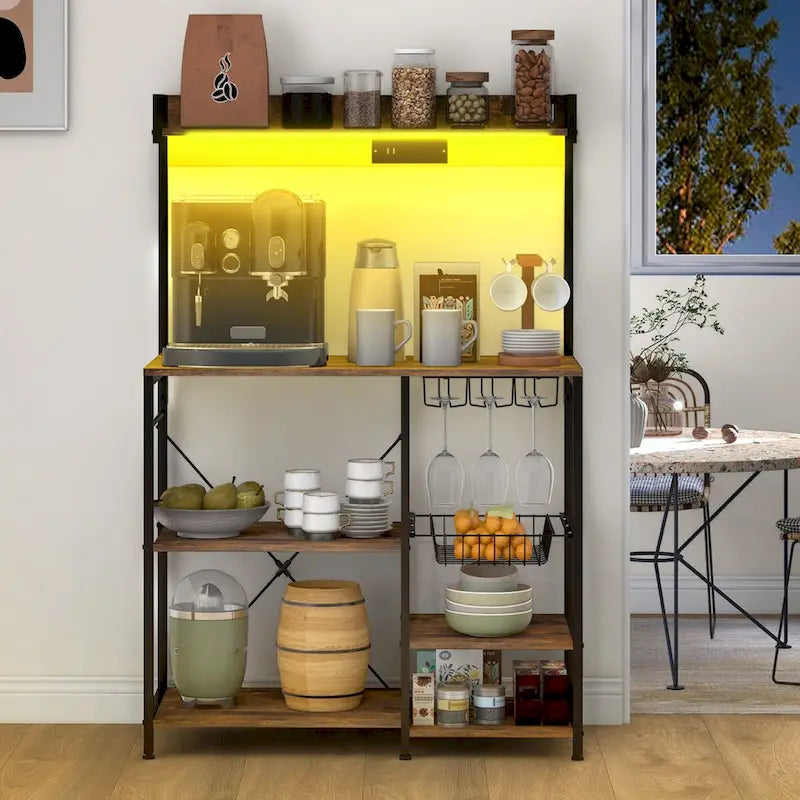 Étagère de boulanger industrielle avec prise de courant et lumières LED, rangement