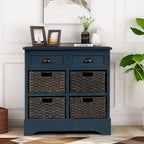 Armoire de rangement rustique avec deux tiroirs et quatre paniers classiques en rotin - 71,1 cm (L) x 30 cm (l) x 71,1 cm (H)