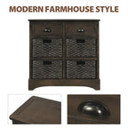 Armoire de rangement rustique avec deux tiroirs et quatre paniers classiques en rotin - 71,1 cm (L) x 30 cm (l) x 71,1 cm (H)