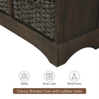 Armoire de rangement rustique avec deux tiroirs et quatre paniers classiques en rotin - 71,1 cm (L) x 30 cm (l) x 71,1 cm (H)