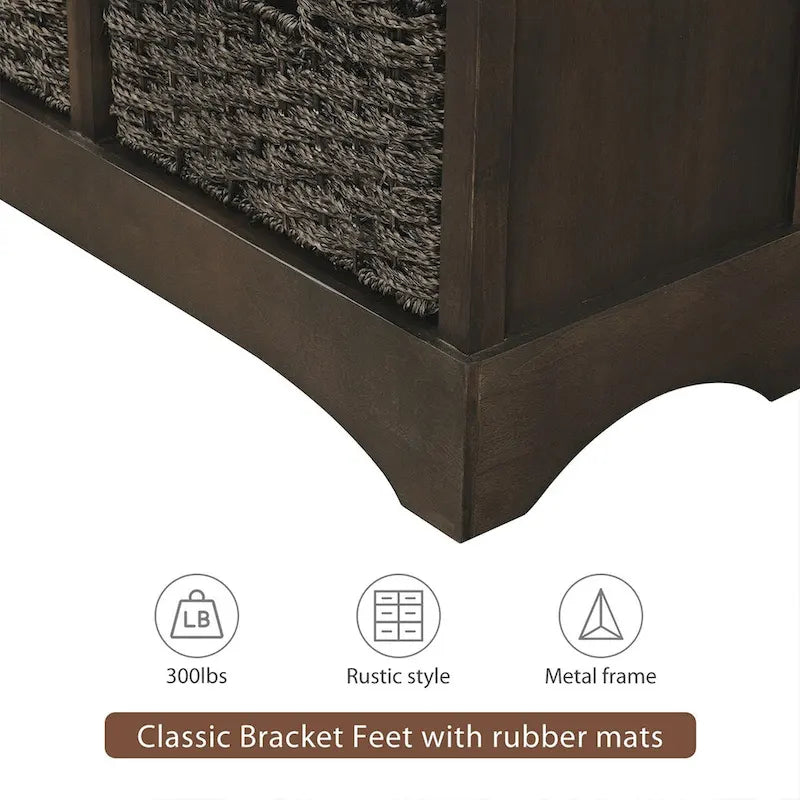 Armoire de rangement rustique avec deux tiroirs et quatre paniers classiques en rotin - 71,1 cm (L) x 30 cm (l) x 71,1 cm (H)
