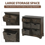 Armoire de rangement rustique avec deux tiroirs et quatre paniers classiques en rotin - 71,1 cm (L) x 30 cm (l) x 71,1 cm (H)