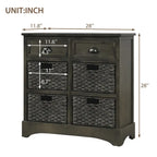 Armoire de rangement rustique avec deux tiroirs et quatre paniers classiques en rotin - 71,1 cm (L) x 30 cm (l) x 71,1 cm (H)