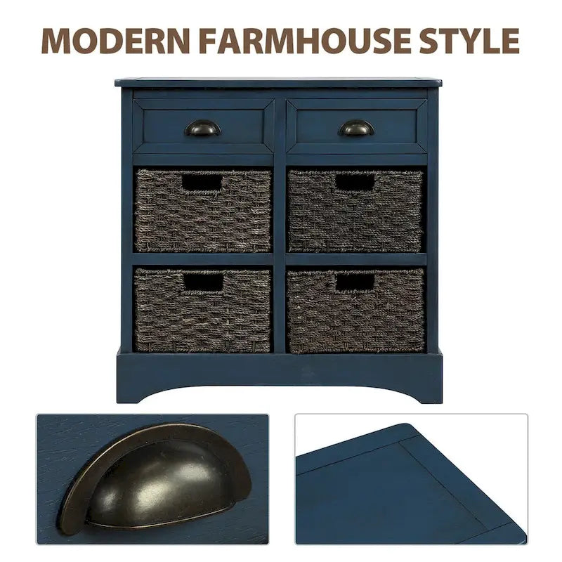 Armoire de rangement rustique avec deux tiroirs et quatre paniers classiques en rotin - 71,1 cm (L) x 30 cm (l) x 71,1 cm (H)