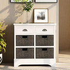 Armoire de rangement rustique avec deux tiroirs et quatre paniers classiques en rotin - 71,1 cm (L) x 30 cm (l) x 71,1 cm (H)