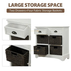 Armoire de rangement rustique avec deux tiroirs et quatre paniers classiques en rotin - 71,1 cm (L) x 30 cm (l) x 71,1 cm (H)