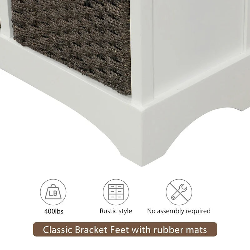 Armoire de rangement rustique avec deux tiroirs et quatre paniers classiques en rotin - 71,1 cm (L) x 30 cm (l) x 71,1 cm (H)