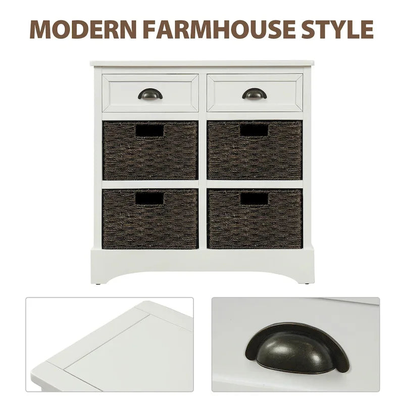 Armoire de rangement rustique avec deux tiroirs et quatre paniers classiques en rotin - 71,1 cm (L) x 30 cm (l) x 71,1 cm (H)