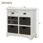 Armoire de rangement rustique avec deux tiroirs et quatre paniers classiques en rotin - 71,1 cm (L) x 30 cm (l) x 71,1 cm (H)