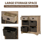Armoire de rangement rustique avec deux tiroirs et quatre paniers classiques en rotin - 71,1 cm (L) x 30 cm (l) x 71,1 cm (H)