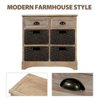 Armoire de rangement rustique avec deux tiroirs et quatre paniers classiques en rotin - 71,1 cm (L) x 30 cm (l) x 71,1 cm (H)