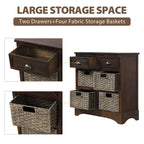 Armoire de rangement rustique avec deux tiroirs et quatre paniers classiques en rotin - 71,1 cm (L) x 30 cm (l) x 71,1 cm (H)