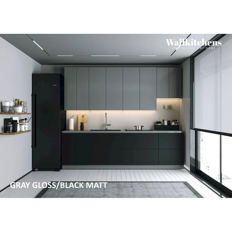 Cuisine Collection Contemporaine Noir & Blanc Brillant Base 9,5 pi de large - 114x24