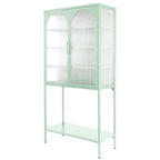 Meuble de Rangement Élégant sur Pied avec 2 Portes Vitrées Bombées Vitrine de Salon avec Étagères Réglables Anti-Basculement Anti-Poussière
