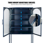 Meuble de Rangement Élégant sur Pied avec 2 Portes Vitrées Bombées Vitrine de Salon avec Étagères Réglables Anti-Basculement Anti-Poussière