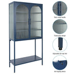 Meuble de Rangement Élégant sur Pied avec 2 Portes Vitrées Bombées Vitrine de Salon avec Étagères Réglables Anti-Basculement Anti-Poussière