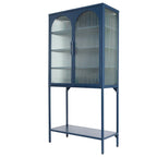 Meuble de Rangement Élégant sur Pied avec 2 Portes Vitrées Bombées Vitrine de Salon avec Étagères Réglables Anti-Basculement Anti-Poussière