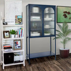Meuble de Rangement Élégant sur Pied avec 2 Portes Vitrées Bombées Vitrine de Salon avec Étagères Réglables Anti-Basculement Anti-Poussière