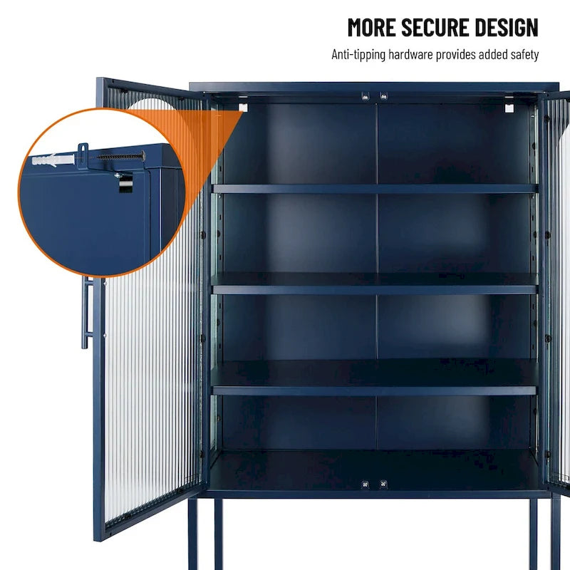 Meuble de Rangement Élégant sur Pied avec 2 Portes Vitrées Bombées Vitrine de Salon avec Étagères Réglables Anti-Basculement Anti-Poussière