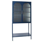 Meuble de Rangement Élégant sur Pied avec 2 Portes Vitrées Bombées Vitrine de Salon avec Étagères Réglables Anti-Basculement Anti-Poussière