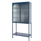 Meuble de Rangement Élégant sur Pied avec 2 Portes Vitrées Bombées Vitrine de Salon avec Étagères Réglables Anti-Basculement Anti-Poussière