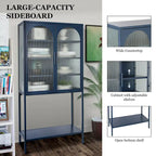Meuble de Rangement Élégant sur Pied avec 2 Portes Vitrées Bombées Vitrine de Salon avec Étagères Réglables Anti-Basculement Anti-Poussière