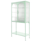 Meuble de Rangement Élégant sur Pied avec 2 Portes Vitrées Bombées Vitrine de Salon avec Étagères Réglables Anti-Basculement Anti-Poussière