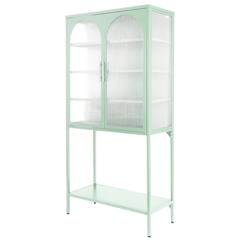 Meuble de Rangement Élégant sur Pied avec 2 Portes Vitrées Bombées Vitrine de Salon avec Étagères Réglables Anti-Basculement Anti-Poussière