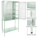 Meuble de Rangement Élégant sur Pied avec 2 Portes Vitrées Bombées Vitrine de Salon avec Étagères Réglables Anti-Basculement Anti-Poussière