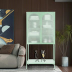 Meuble de Rangement Élégant sur Pied avec 2 Portes Vitrées Bombées Vitrine de Salon avec Étagères Réglables Anti-Basculement Anti-Poussière