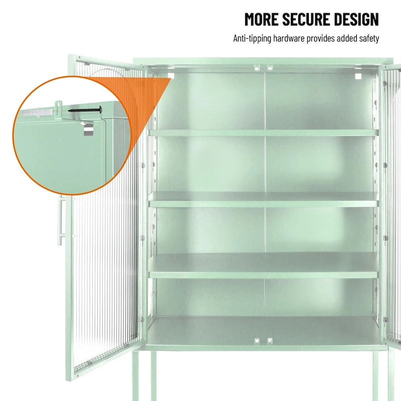 Meuble de Rangement Élégant sur Pied avec 2 Portes Vitrées Bombées Vitrine de Salon avec Étagères Réglables Anti-Basculement Anti-Poussière