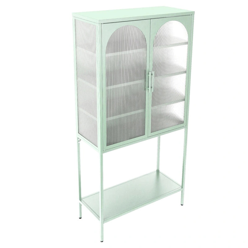 Meuble de Rangement Élégant sur Pied avec 2 Portes Vitrées Bombées Vitrine de Salon avec Étagères Réglables Anti-Basculement Anti-Poussière