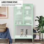 Meuble de Rangement Élégant sur Pied avec 2 Portes Vitrées Bombées Vitrine de Salon avec Étagères Réglables Anti-Basculement Anti-Poussière