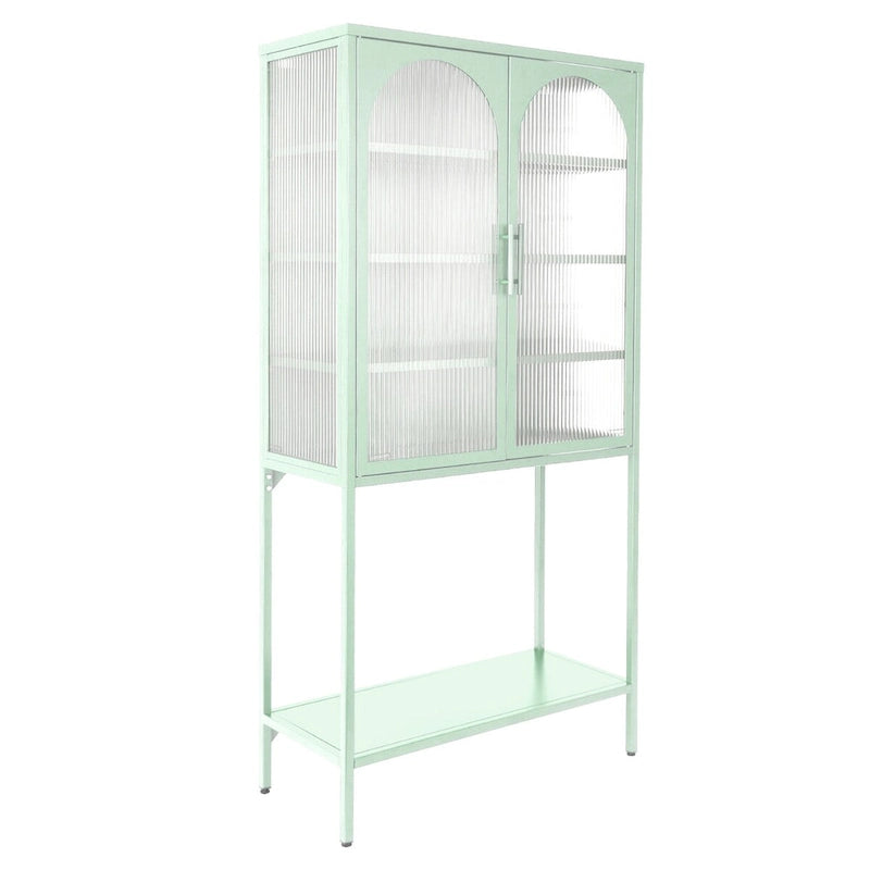 Meuble de Rangement Élégant sur Pied avec 2 Portes Vitrées Bombées Vitrine de Salon avec Étagères Réglables Anti-Basculement Anti-Poussière