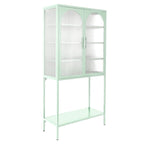 Meuble de Rangement Élégant sur Pied avec 2 Portes Vitrées Bombées Vitrine de Salon avec Étagères Réglables Anti-Basculement Anti-Poussière