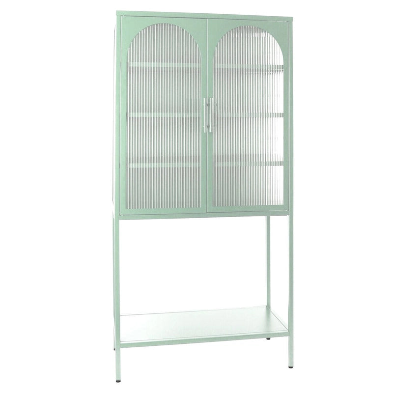 Meuble de Rangement Élégant sur Pied avec 2 Portes Vitrées Bombées Vitrine de Salon avec Étagères Réglables Anti-Basculement Anti-Poussière