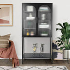 Meuble de Rangement Élégant sur Pied avec 2 Portes Vitrées Bombées Vitrine de Salon avec Étagères Réglables Anti-Basculement Anti-Poussière